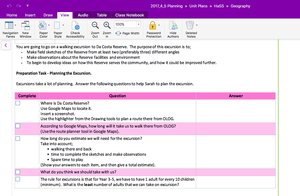 OneNote Tables, tables, everywhere! Bau Teacher Adventures